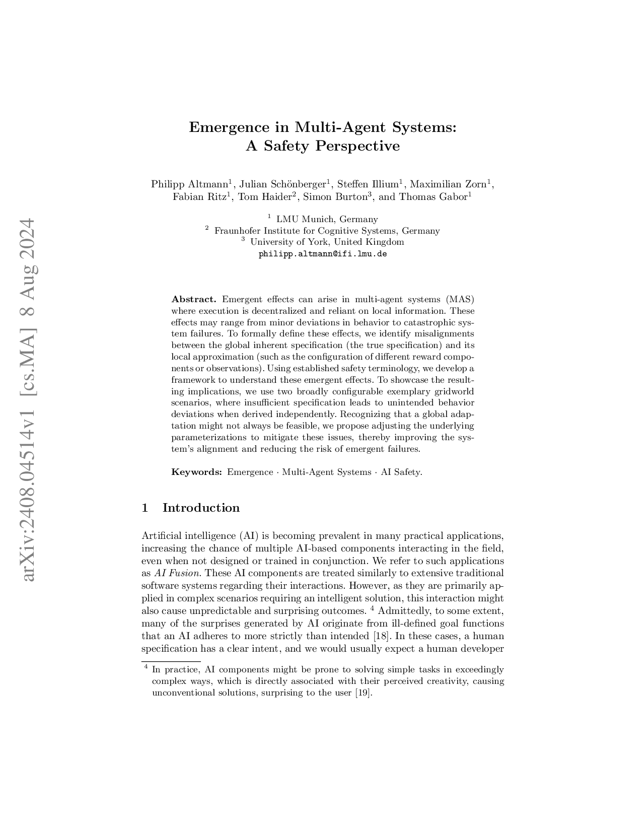 Preview for Emergence in multi-agent systems: a safety perspective