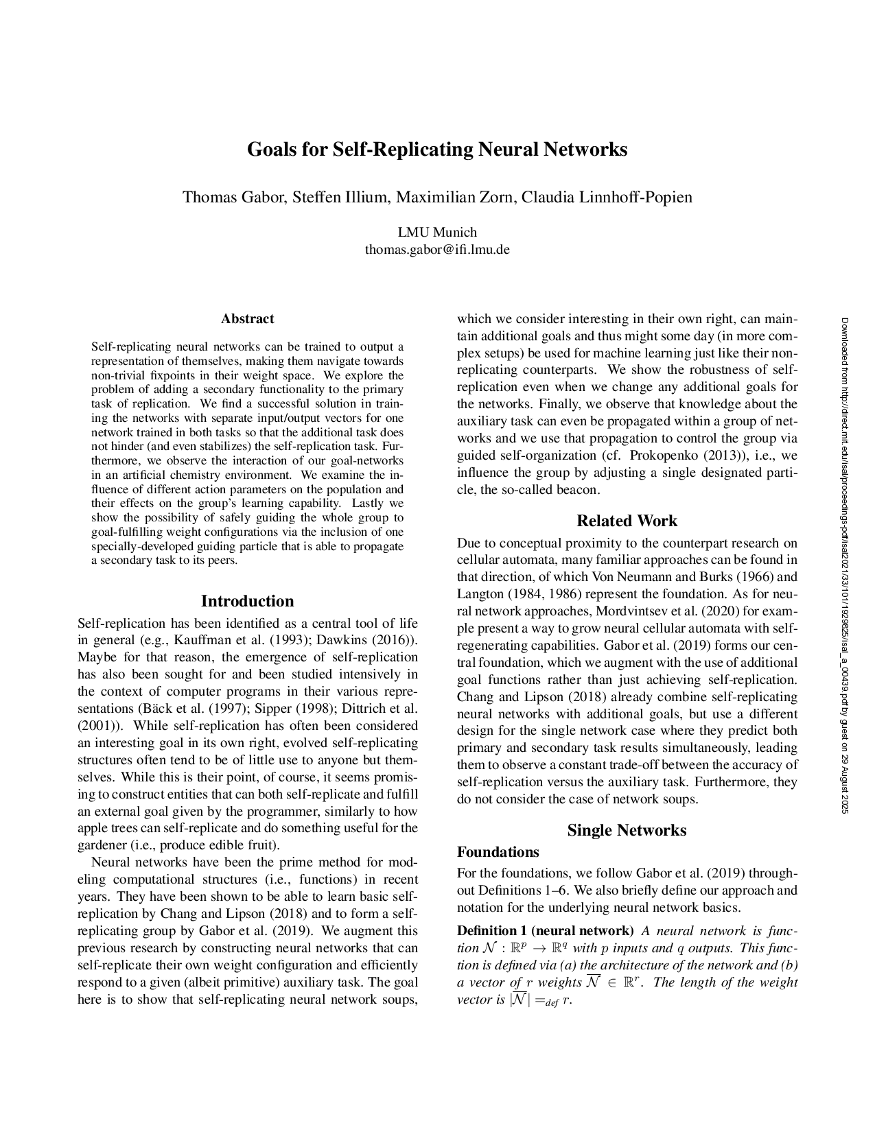 Preview for Goals for self-replicating neural networks