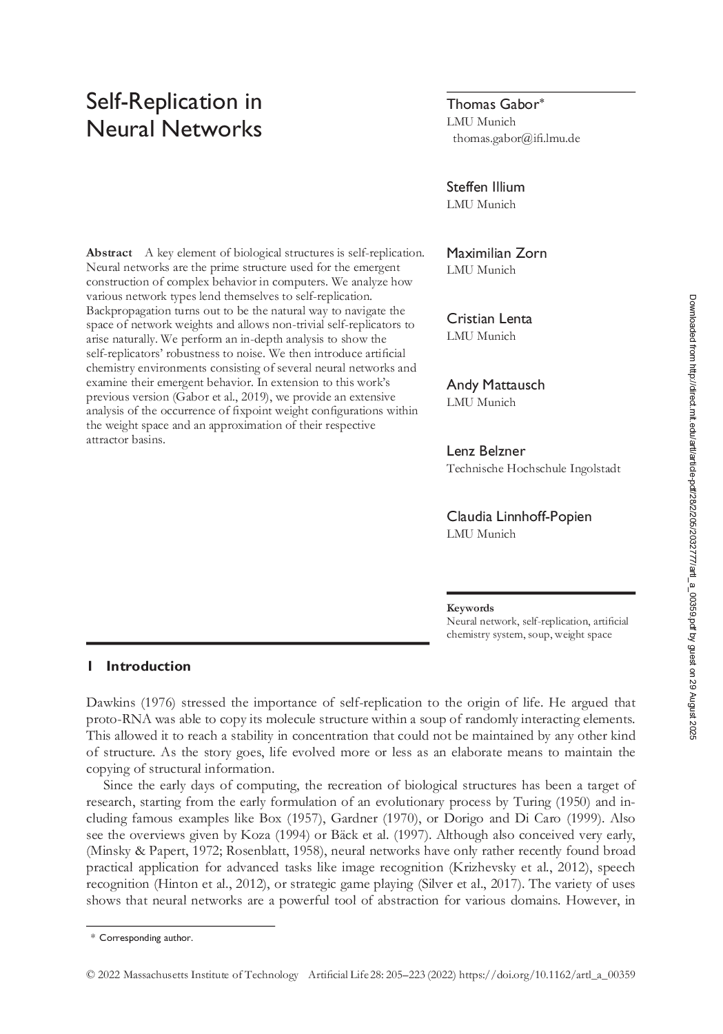 Preview for Self-replication in neural networks