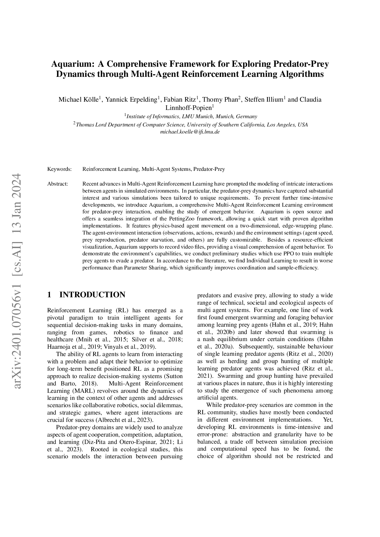 Preview for Aquarium: a comprehensive framework for exploring predator-prey dynamics through multi-agent reinforcement learning algorithms