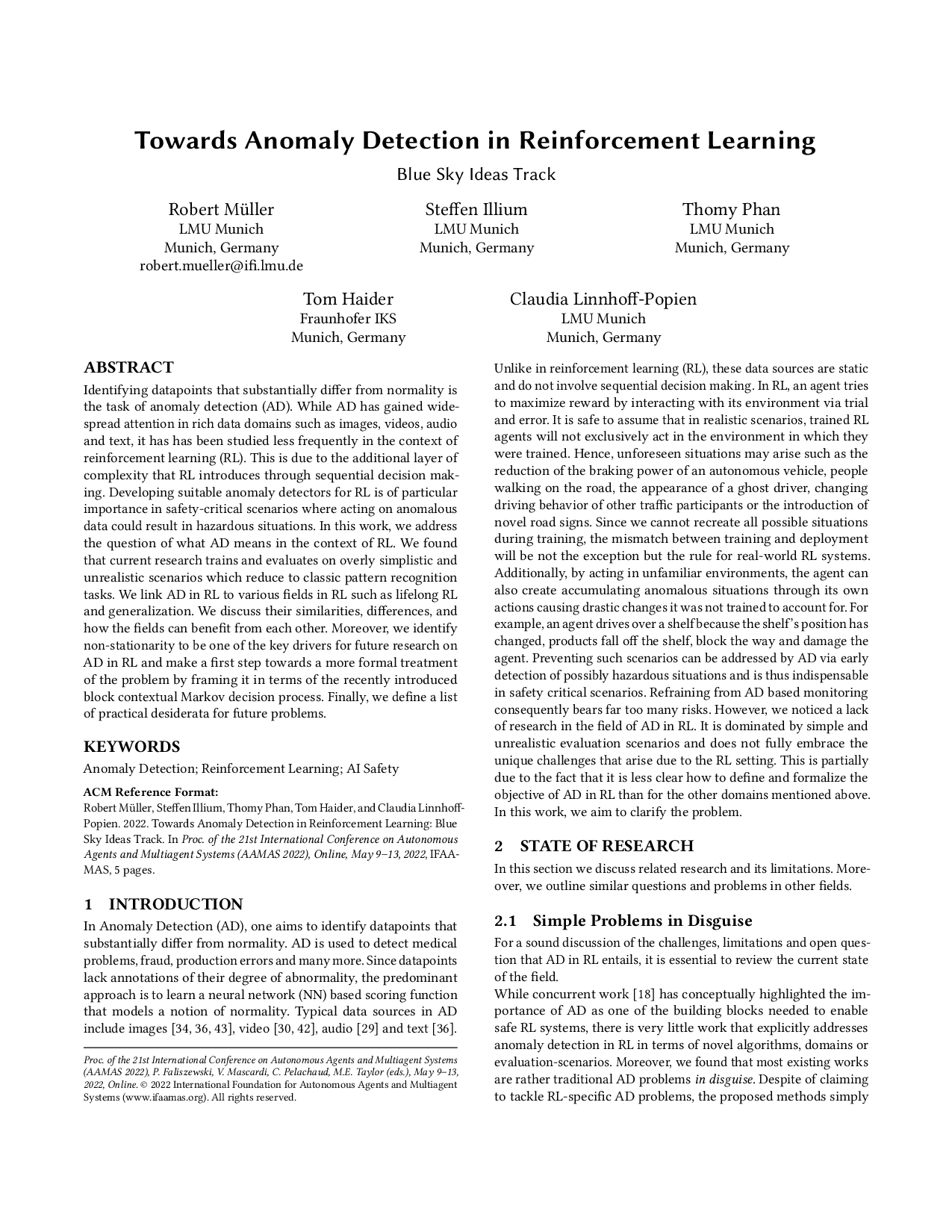 Preview for Towards anomaly detection in reinforcement learning